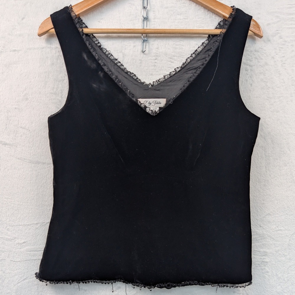 VTG Top Women's Medium Black Velvet Silk Blend Lace Fairy Grunge Whimsigoth Y2K